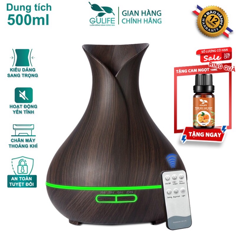 ✅ Máy Xông Tinh Dầu ✅ Máy khuếch tán tinh dầu, Phun Sương Tạo Độ Ẩm Tulip GULIFE Có Remote Dung Tích 500ml