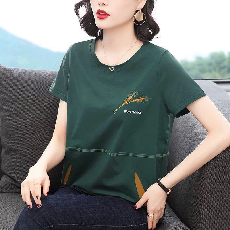 Áo thun tay ngắn cổ tròn cỡ lớn thời trang cho phụ nữ trung niên
