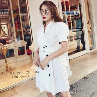 Váy cổ vest xếp ly