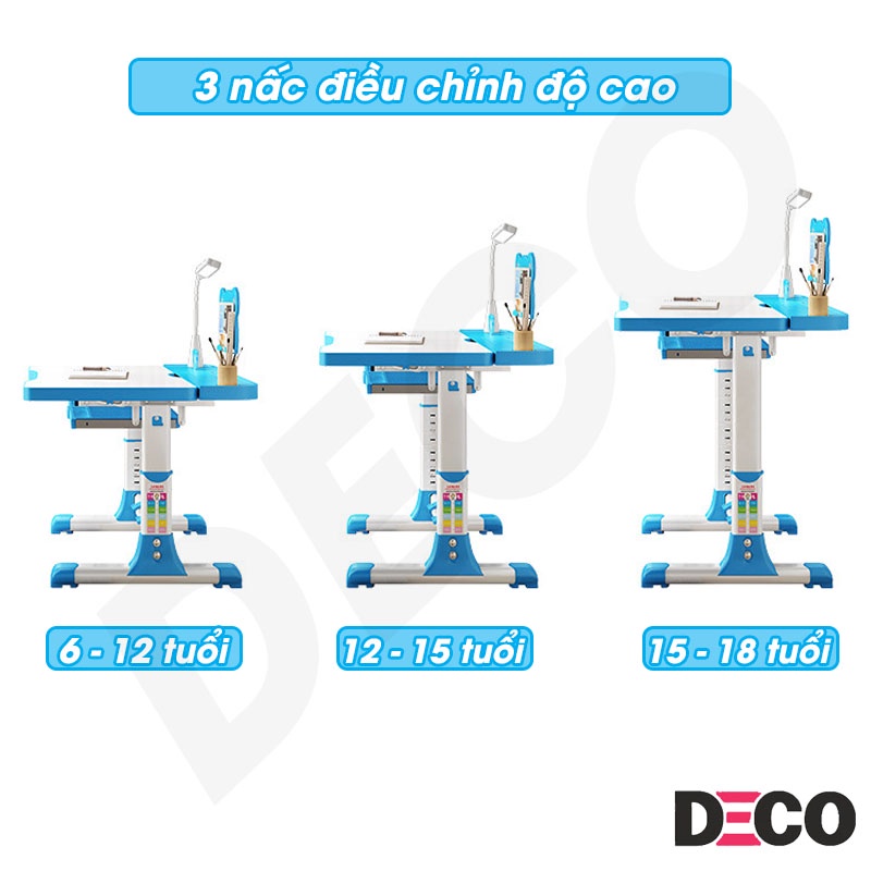 Bộ bàn ghế học sinh chống gù,chống cận thông minh Delux A8,dài 80cm có nâng hạ độ cao [Tặng đèn học + đệm tựa lưng]