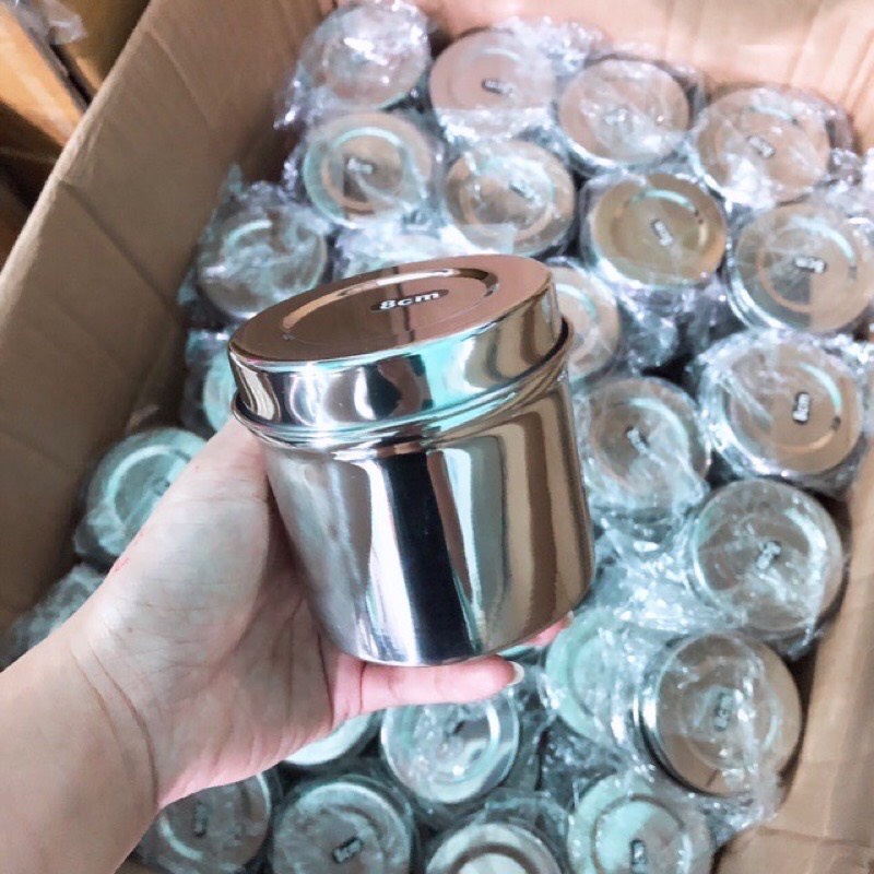 Khay inox hạt đậu và hũ đựng bông inox