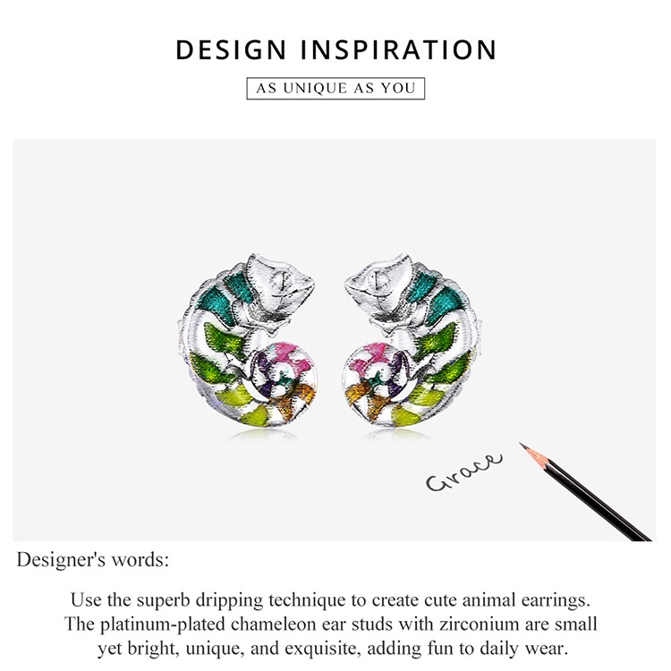 Đôi bông tai BAMOER bse587 bằng bạc 925 hình tắc kè hoa thời trang cho nữ