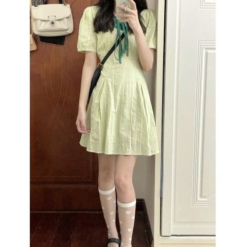 Đầm Giả Hai Mảnh Cổ Vuông Ôm Eo Họa Tiết Kẻ Sọc Hàng Mới Ngọt Ngào Thời Trang Mùa Hè Cho Bạn Gái