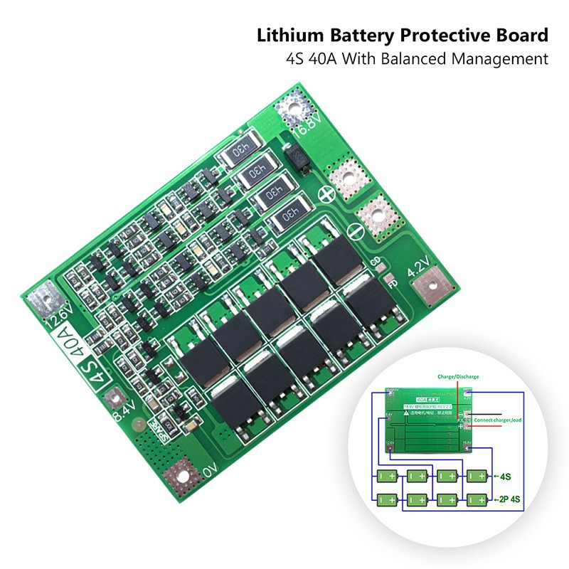 4S 40A Pin Li-ion Li-pin 18650 Bộ sạc bảo vệ PCB BMS có cân bằng cho động cơ khoan 14.8V 16.8V Mô-đun tế bào Lipo