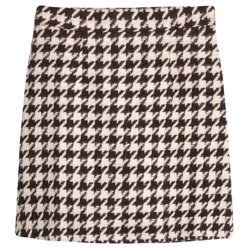 (ORDER) Chân váy len dạ dáng chữ A hoạ tiết houndstooth có lớp lót màu nâu có size phong cách Hàn Quốc | BigBuy360 - bigbuy360.vn