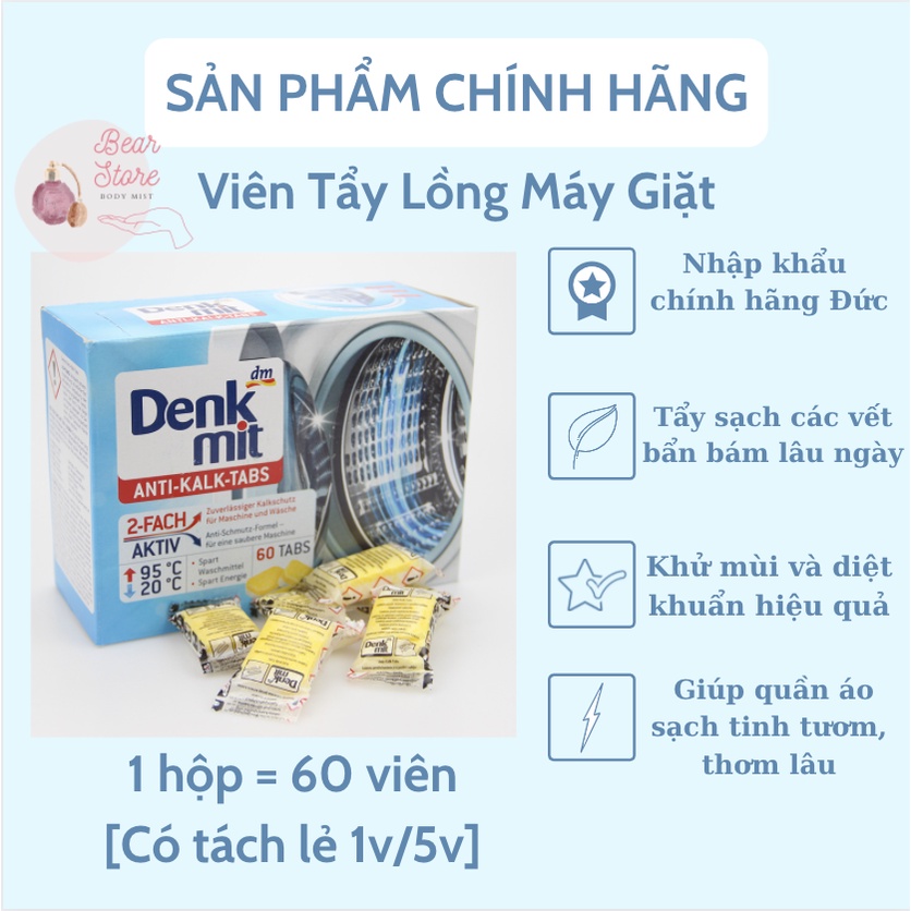 [Tách lẻ] Viên tẩy lồng máy giặt Denkmik vệ sinh máy giặt khử khuẩn hàng chuẩn Đức 60 viên