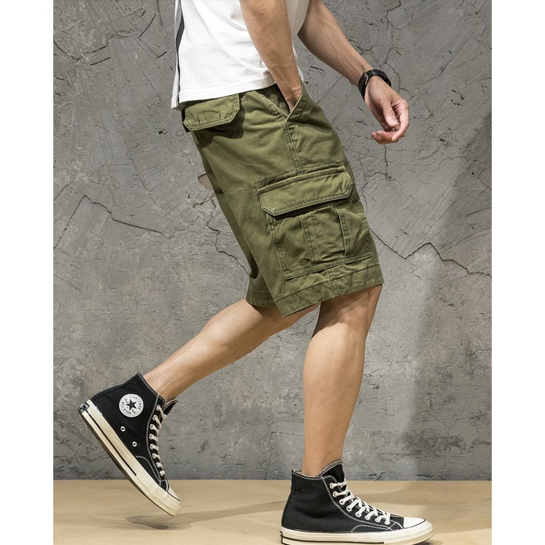 Quần short KAKI túi hộp màu xanh rêu