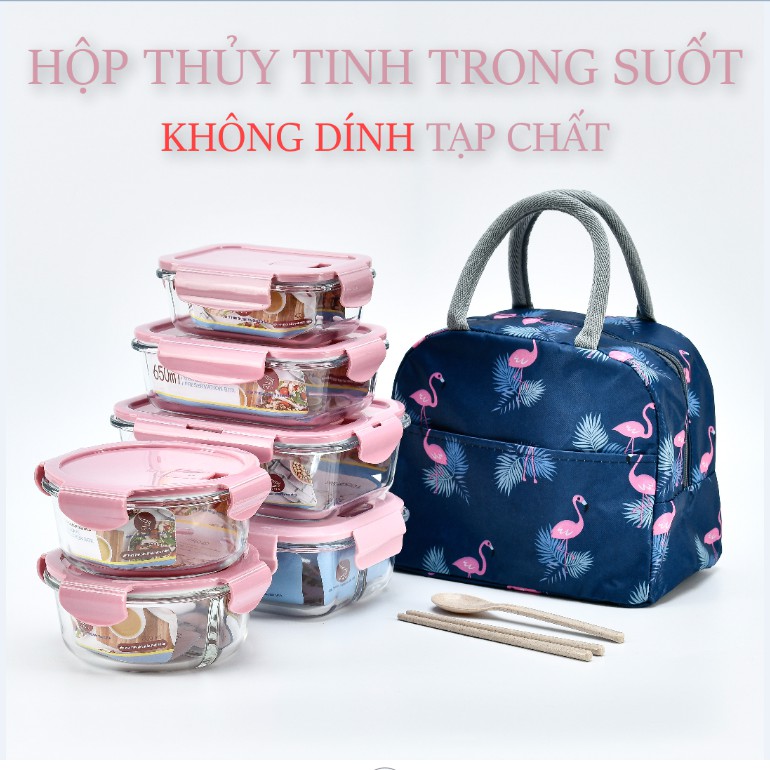 (Hàng sẵn)Hộp đựng cơm thủy tinh HCN cao cấp CHIA NGĂN Bộ hộp cơm văn phòng(bán buôn - bán lẻ) - Mua combo tặng túi.