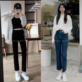 Quần jean ống đứng nữ cạp cao CAMPO quần bò ống đứng suông nhẹ nữ lưng cao phong cách Hàn Quốc