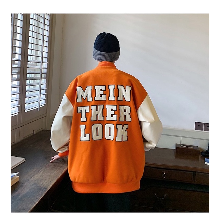 VARSIRY JACKET BOMBER MEIN THER LOOK - Bomber Nỉ Cam chữ M siêu hot