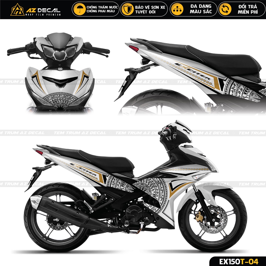 Tem Trùm Xe Exciter 150 Mẫu Trống Đồng Đẹp Nhiều Màu | EX150T-04 | Decal Dán Ex 150 Đen, Đỏ, Trắng Cao Cấp