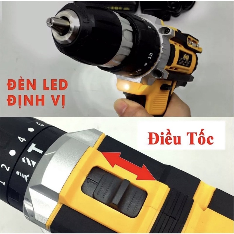 Máy Khoan Pin DeWal Đầu 10mm Autolock 3 chức năng tặng bộ phụ kiện 24 chi tiết
