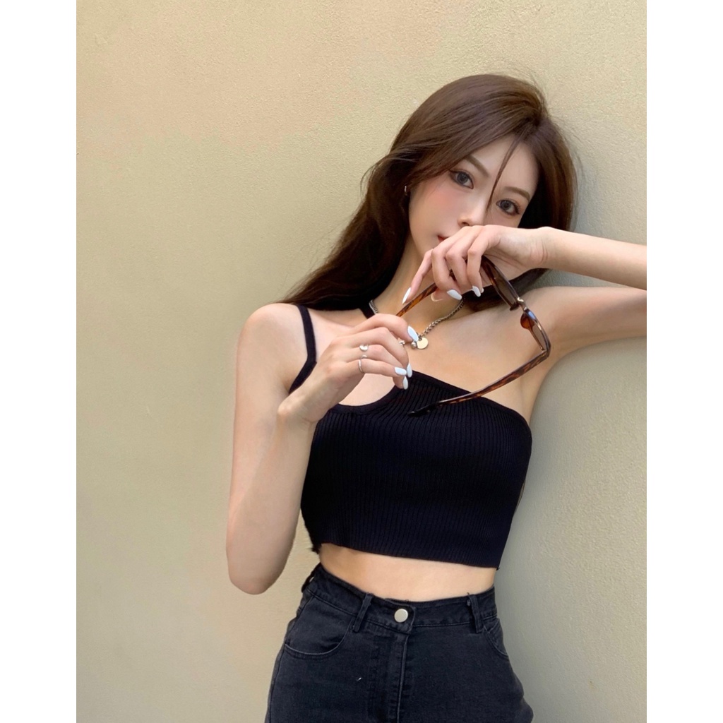 Áo hai dây dệt kim dáng ôm thời trang Hàn Quốc quyến rũ cho nữ