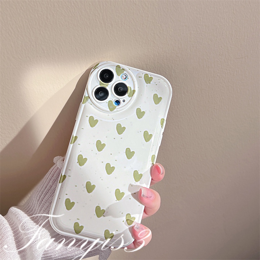 Ốp Điện Thoại Mềm Đệm Khí Hình Trái Tim Màu Xanh Lá Cho iPhone 14 13 12 11 Pro Max X XR Xs Max 8 7 6 6s Plus SE 2020