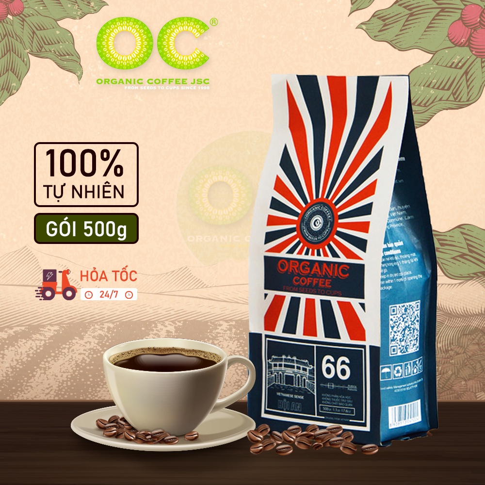 Cà phê rang xay nguyên chất Arabica Blend Hội An 66, Cafe rang mộc pha phin/pha máy gói 250g/500g Organic Coffee JSC