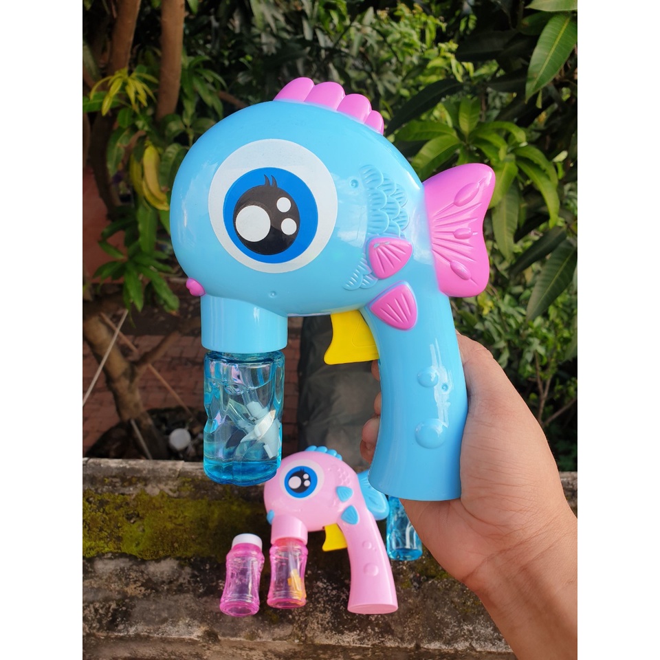 Đồ chơi súng bắn bong bóng Không Cần Pin hình con Cá kèm 2 lọ Xà Phòng