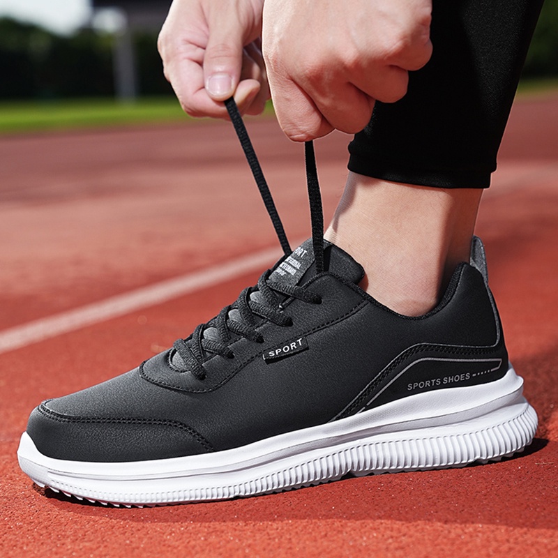 Giày Thể Thao Da Siêu Nhẹ Chống Sốc Chống Thấm Nước Size Lớn 39-48 Cho Nam Tập Chạy Bộ / Tennis