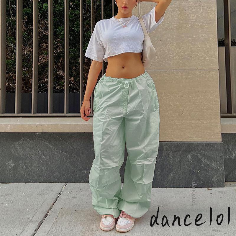 Quần Ống Rộng Lưng Thấp Màu Sắc Đơn Giản Cho Nữ Khiêu Vũ1O1-2000s y2k