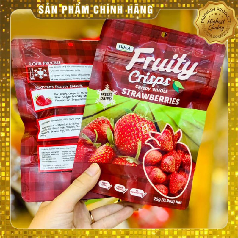 [SIÊU KHUYẾN MÃI] Dâu Tây Sấy - Ăn vặt văn phòng, Ăn KETO - Nhập khẩu Úc  DJ&amp;A 25g - Freeze Dried Strawberries Australia