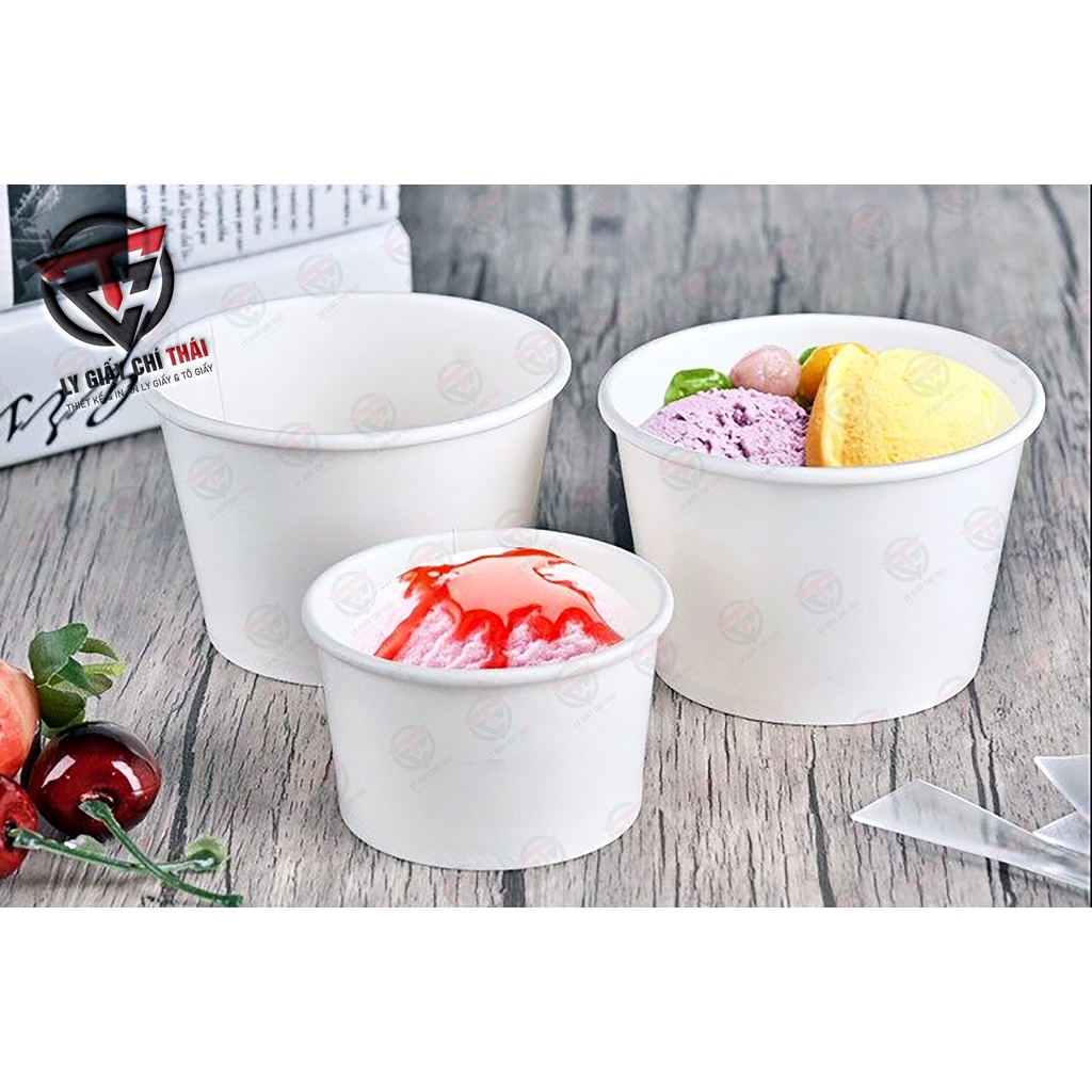 SET 50C Tô Giấy, Bát Giấy 12oz 360ml kèm nắp PP dày, dành cho quán ăn, kem, soup, cháo, hủ tiếu, mì, bún v.v...