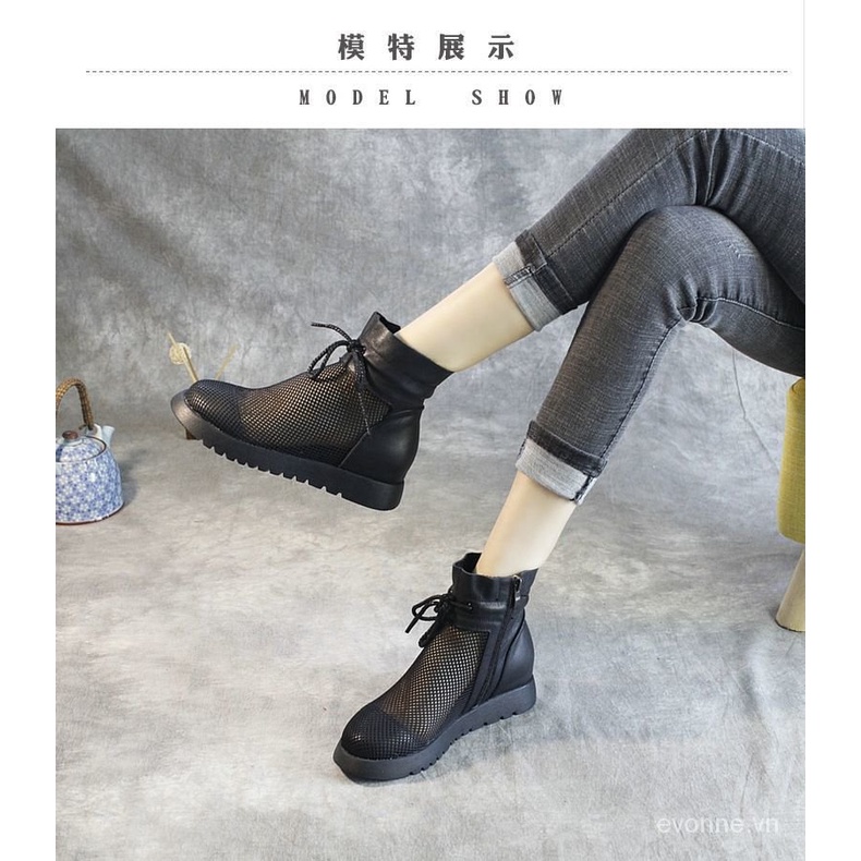 Women's Boots Summer New Hollow out Leather Sandal Boots Mesh Dr. Martens Boots Closed Toe Sandals High Top Height Increasing Insole Women's Shoes