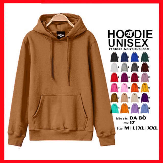 Áo hoodie unisex 2T Store H17 màu da bò - Áo khoác nỉ chui đầu nữ nón 2 lớp dày dặn chất lượng đẹp | WebRaoVat - webraovat.net.vn