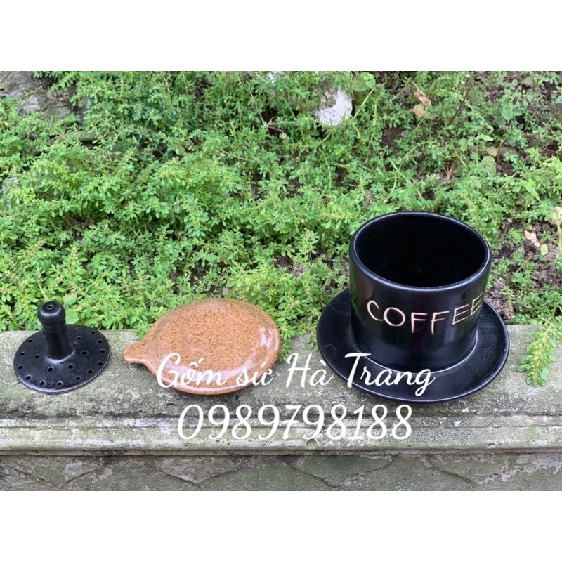 Thân phin pha cafe gốm sứ Bát Tràng cao cấp men đen
