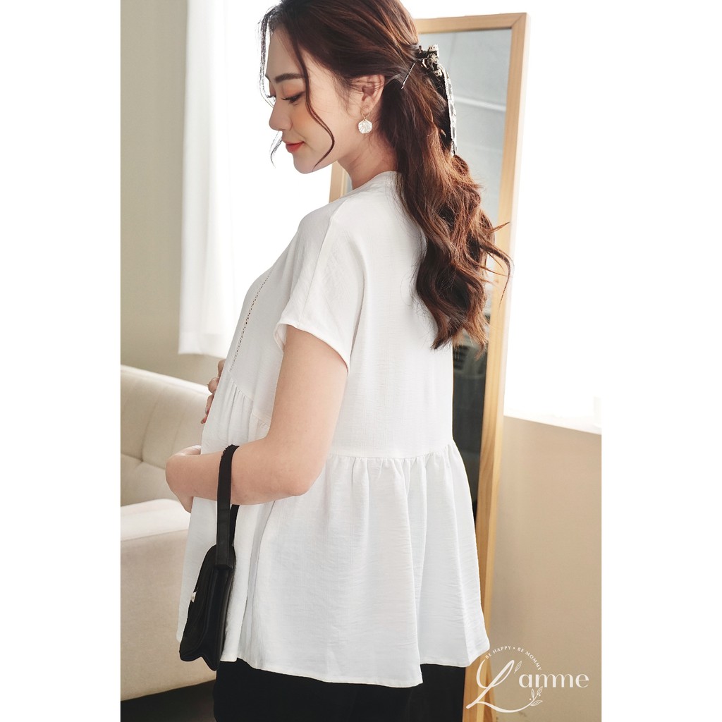 Áo bầu aiko shirt chất vải đũi phối ren,lịch sự thoáng mát - ảnh sản phẩm 3