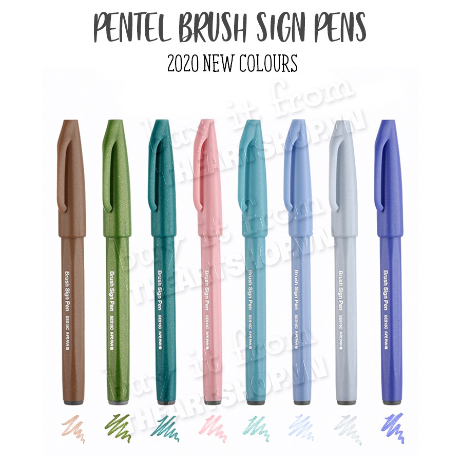 Bút viết thư pháp PENTEL Sign brush pen, fude touch 12 màu mới 2020 SES15C THEARTSHOP