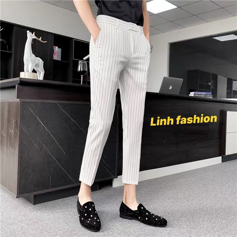 Quần tây nam Hàn Quốc chuẩn dáng ống côn body kẻ sọc 3 màu mẫu mới top hot 2021