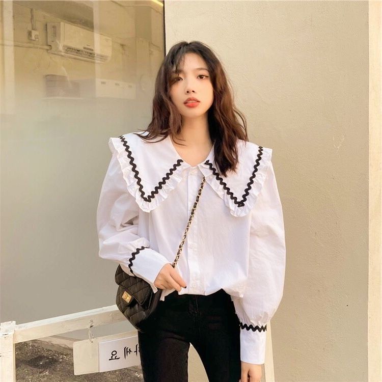 Áo Sơ Mi Trắng Nữ Cổ Bèo Phối Màu 🦋 Áo Somi Công Sở Nữ Dài Tay Cổ Bẻ 🦋