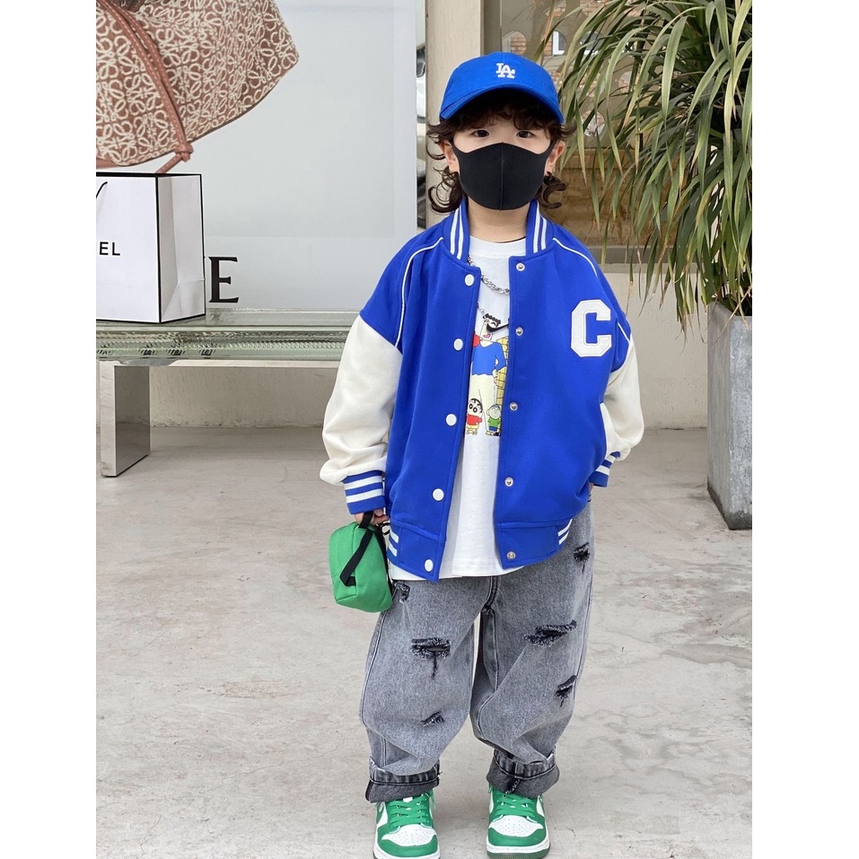 A123- Áo khoác bomber bé trai chữ C size 90 -140, quần áo trẻ em thu đông cao cấp