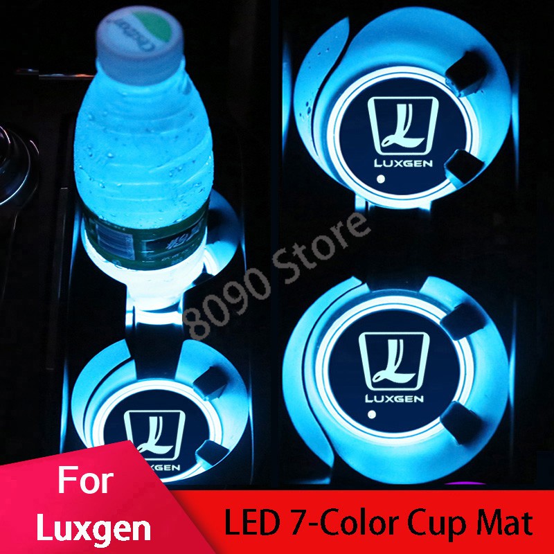 Set 2 tấm lót cốc nước 68mm 7 màu có đèn LED và cổng sạc USB cho Luxgen U7 MPV ZS HS