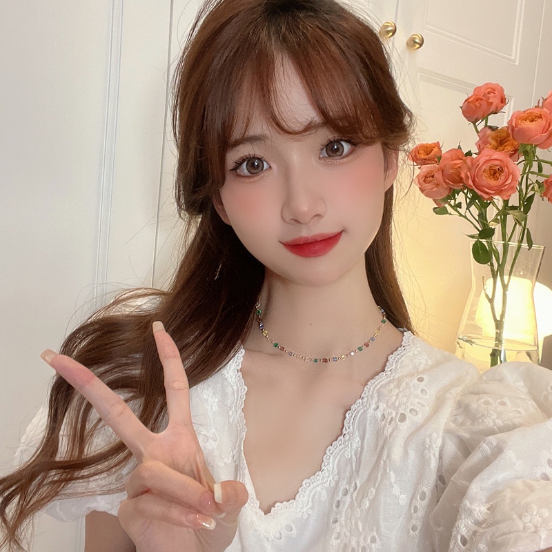 Vòng Cổ Đính Đá Pha Lê Nhiều Màu Sắc Phong Cách Thời Trang Đơn Giản