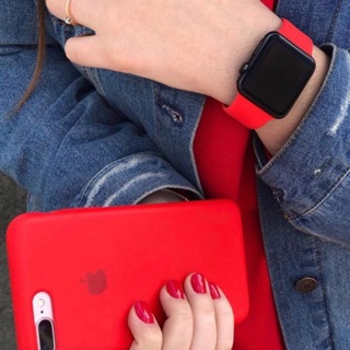 Set Red Ốp iPhone và Dây Apple Watch Silicone