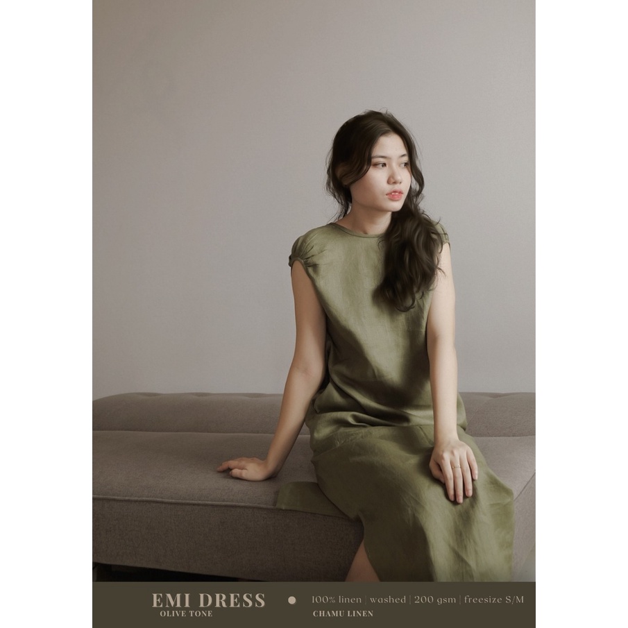Đầm linen 100%  nơ bản to cách điệu | EMI midi linen dress | CHAMULINEN
