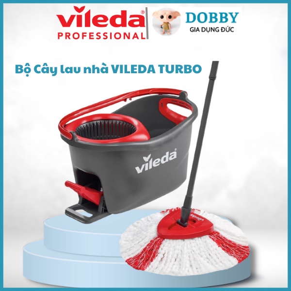 Cây lau nhà VILEDA TURBO tam giác phiên bản nâng cấp, có lỗ thoát nước, vắt trợ lực bằng chân [Hàng Nhập Đức]