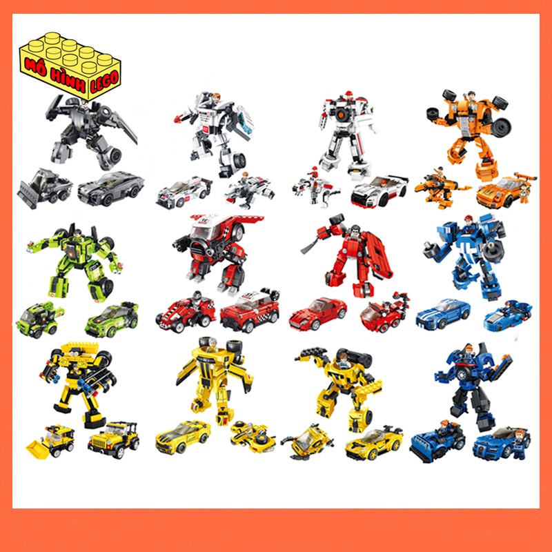 Đồ chơi lắp ráp lego giá rẻ 3 trong 1 Panlos brick 66100 mô hình xe ô tô biến hình robot, khủng long (12 mẫu)