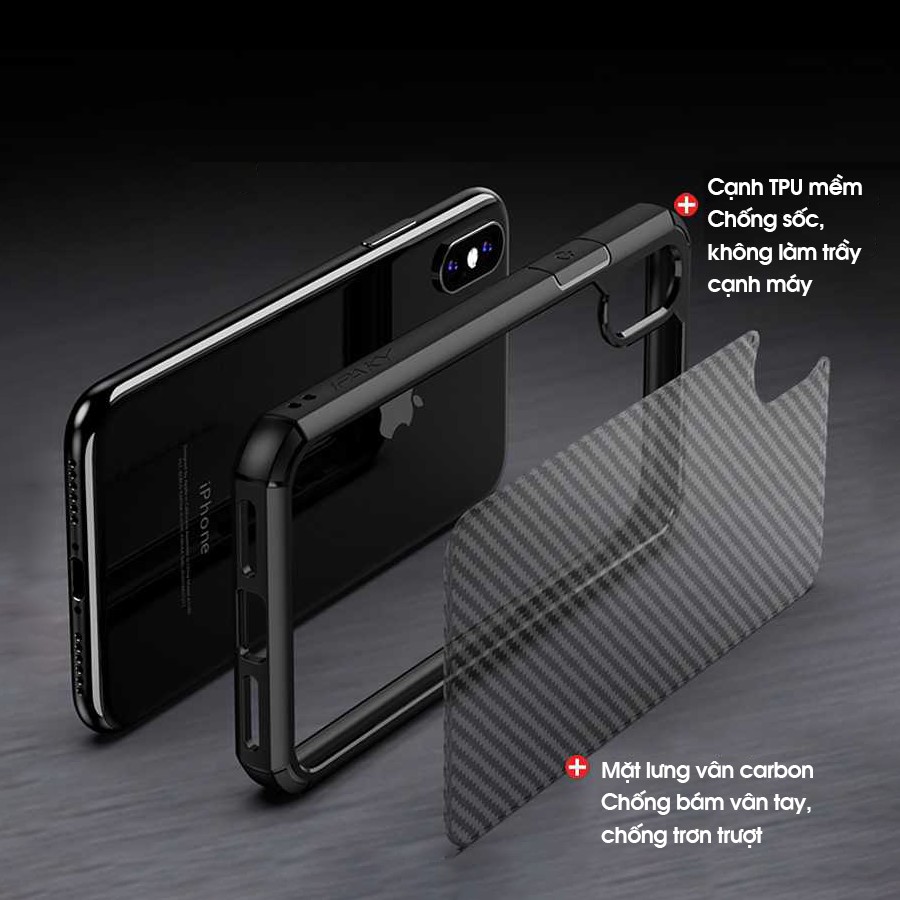 Ốp lưng iPhone XR / X / XS / XS Max - Chính hãng IPAKY - Mặt lưng CARBON chống bám vân tay