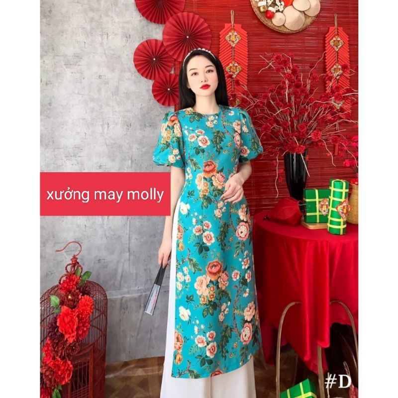 Sale_Áo dài gấm xốp tăm hoa tay phồng_ có bigsize