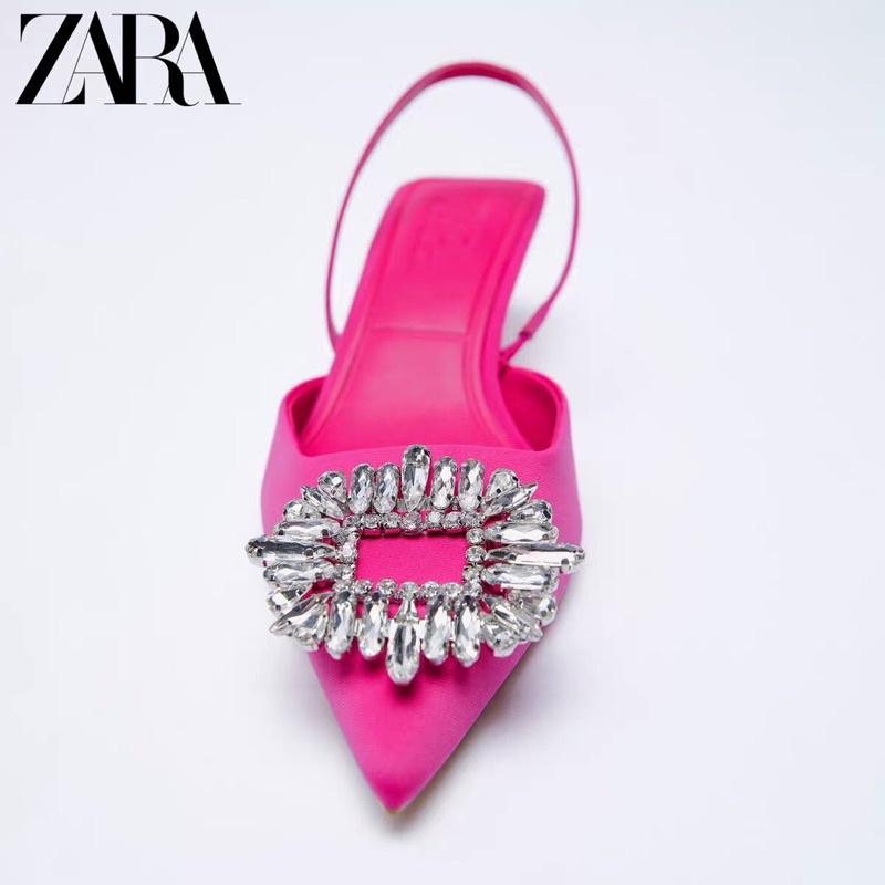 GIÀY CAO ZARA HỞ GÓT MÀU HỒNG ĐÍNH ĐÁ LẤP LÁNH