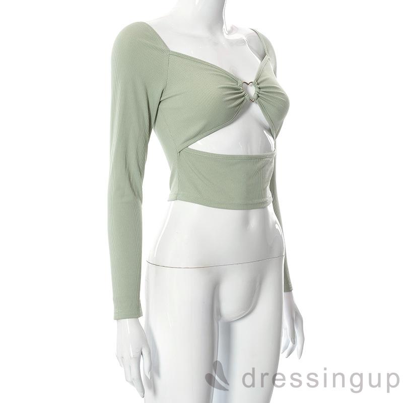 Áo tay dài cổ chữ V màu sắc thời trang cho nữ