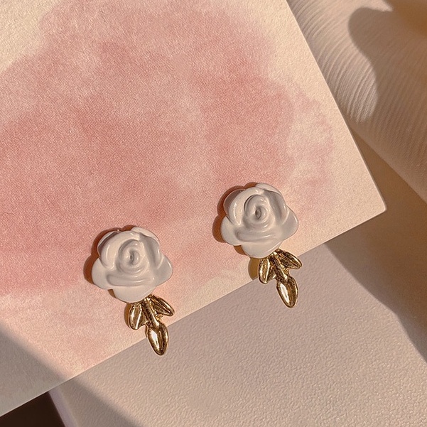 Bông Tai Hoa Trà Trắng Phong Cách Vintage Đơn Giản Cho Nữ