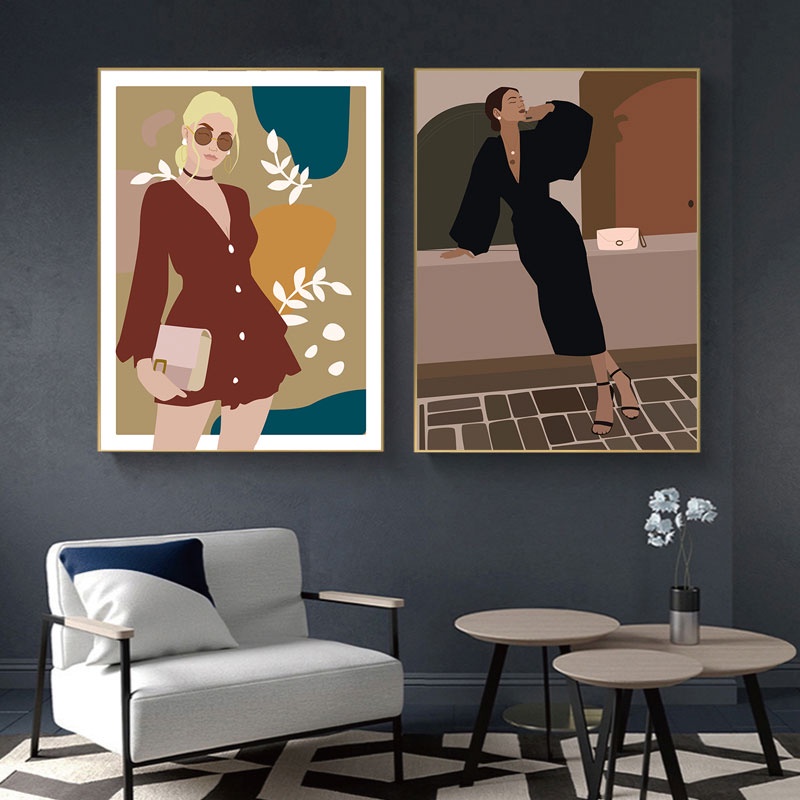 Tranh Vải Bạt Treo Tường In Hình Cô Gái Quyến Rũ Thời Trang Phong Cách Bắc Âu Trang Trí Nhà Cửa