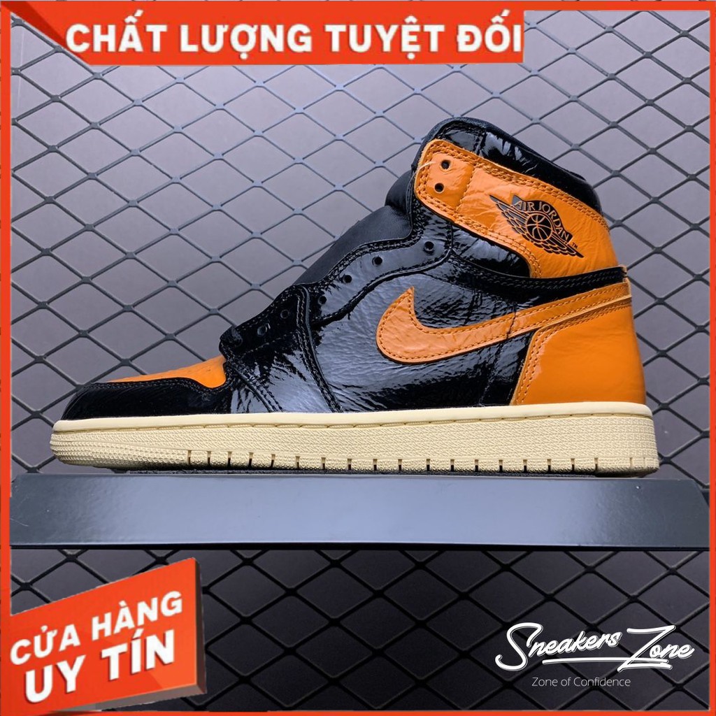 (FREESHIP+HỘP+QUÀ) Giày Thể Thao Sneakers AIR JORDAN 1 Retro High Shattered Backboard 3.0 màu cam đen mũi cam da bóng