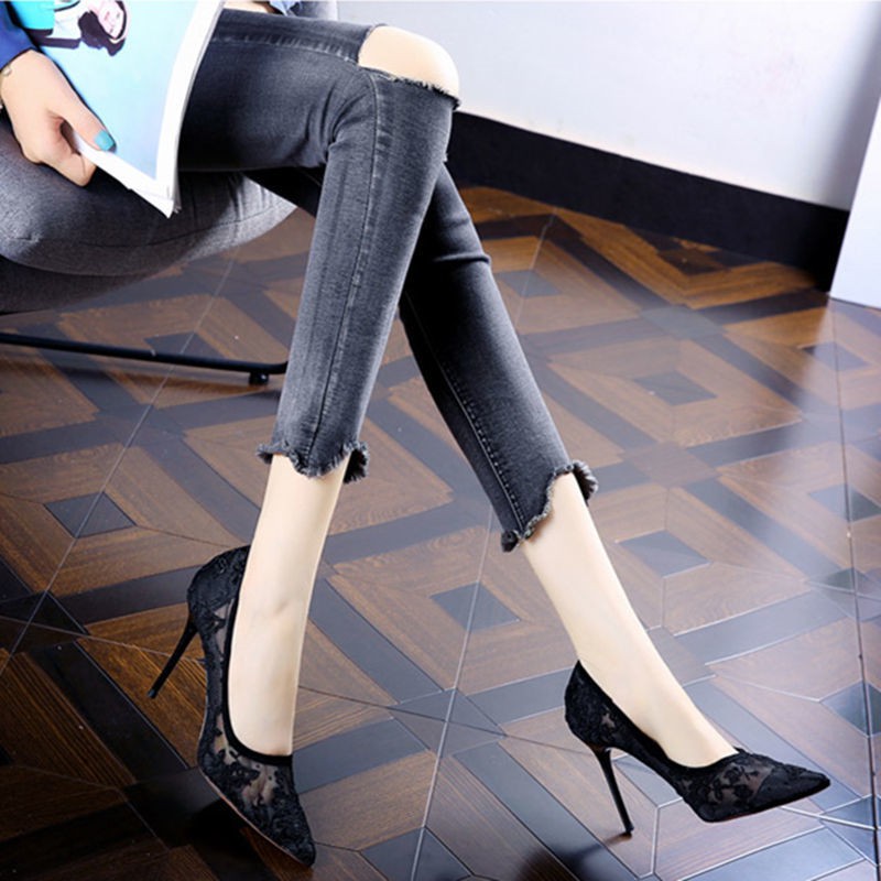 ✘▧☈Korean dress net yarn breathable pointed banquet single shoes female spring 2021 new temperament stiletto high heel summer