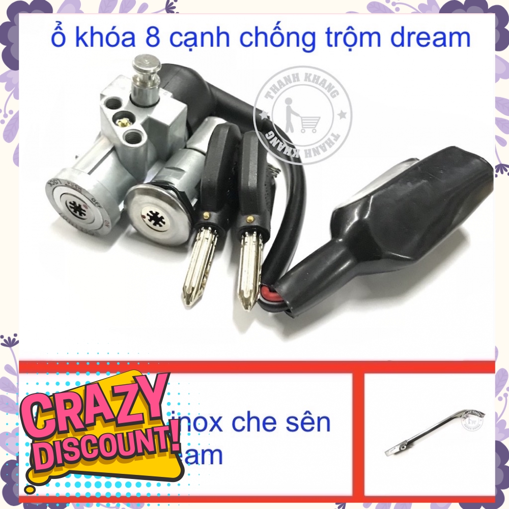 Bộ ổ khóa 8 cạnh chống trộm DREAM tặng carte inox che sên dream  thanh khang  006000757  006001037