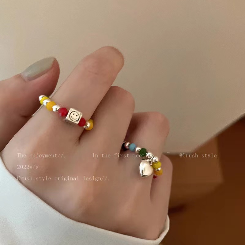 Nhẫn Đính Hạt Nhiều Màu Sắc Hình Mặt Cười Dễ Phối Đồ Thời Trang Cho Nữ
