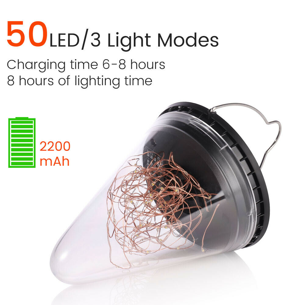 Dây Đèn Led 50 Bóng Hình Nón Năng Lượng Mặt Trời Chống Thấm Nước