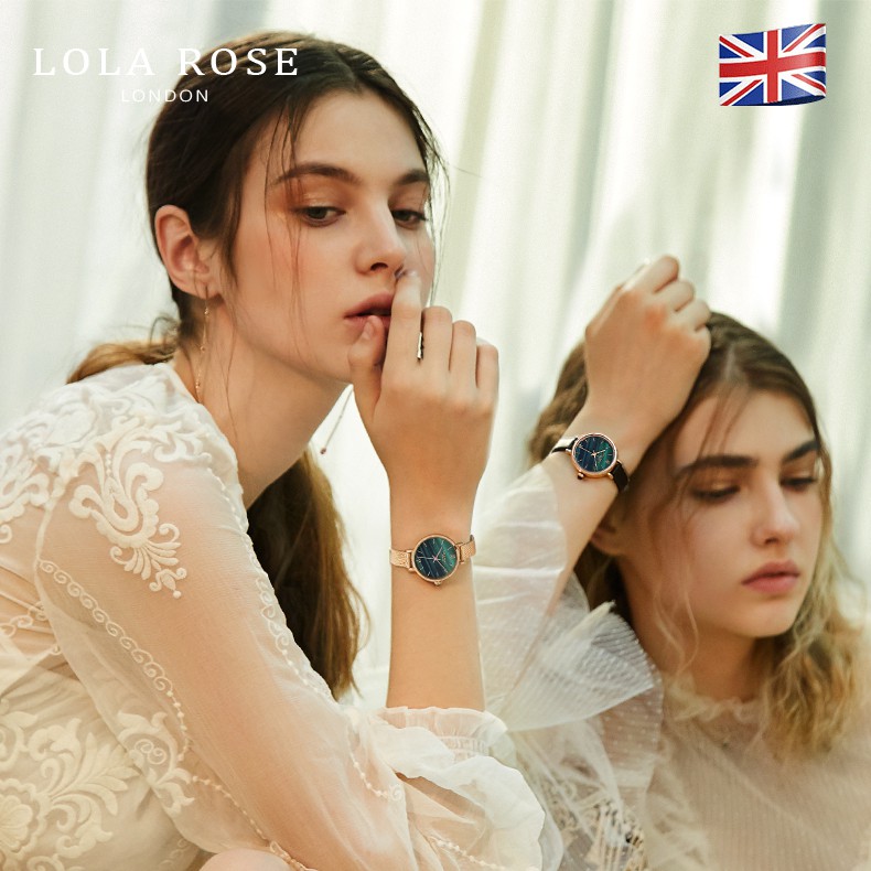 Đồng hồ nữ dây kim loại Lolarose mặt tròn 30mm đá bảo thạch malachite cao cấp sang trọng LR4070
